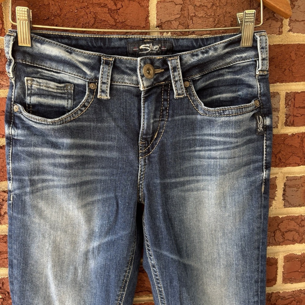 Silver‎ Jeans Women's Blue Aiko Capri Dark Wash Stretch Denim Straight 26X22.5 - Picture 2 of 7